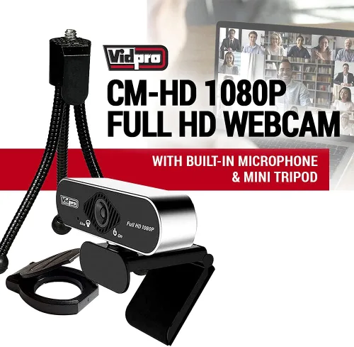 Vista 2 de Vidpro Cámara web CM-HD 1080P Full HD con micrófono integrado y mini trípode, cámara web USB FOV de 85 grados con filtro de cancelación de ruido