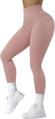 Vista 3 de SUUKSESS - Leggings acanalados de tiro alto y sin costuras para mujer, pantalones deportivos de yoga para gimnasio y entrenamiento
