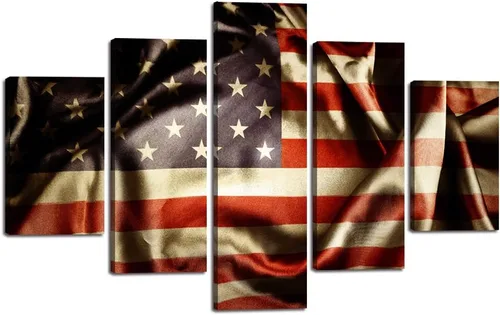 Vista 15 de Cuadros decorativos para pared de sala de estar, impresión en lienzo, retro, vintage, bandera estadounidense estadounidense y pintura moderna