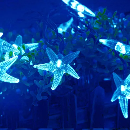 Vista 6 de Luces solares de estrella de mar, impermeables, de 15.7 pies, 20 luces LED de noche con estrellas de mar y océano, mar, mundo, luces de noche