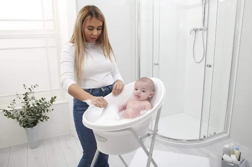 Vista 8 de SHNUGGLE Nuevo soporte de baño plegable para baño Shnuggle, color blanco