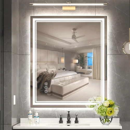 Vista 26 de Ratsamee Espejo de baño LED de 30x30 pulgadas con iluminación frontal y trasera (control independiente), espejo iluminado para pared de baño con 3