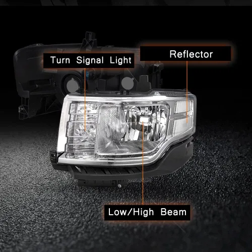 Vista 2 de Conjunto de faros delanteros compatible con Ford Flex 2009-2012, faro halógeno para el lado del conductor y del pasajero, carcasa cromada