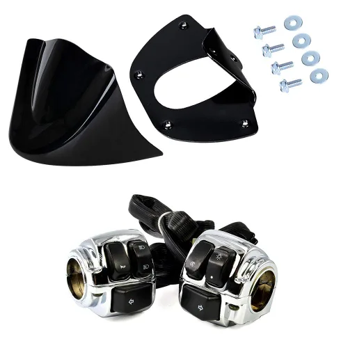 Vista 15 de Juego compatible para 1 pulgada de manillar de Harley 96-12, interruptor de bocina, luces delanteras y señales de giro, empuñaduras y tapa de Negro