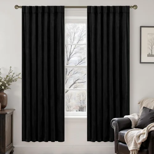 Vista 37 de LAMIT - Paneles de terciopelo beige para sala de estar de 72 pulgadas de largo, elegantes cortinas aisladas térmicamente e insonorizadas
