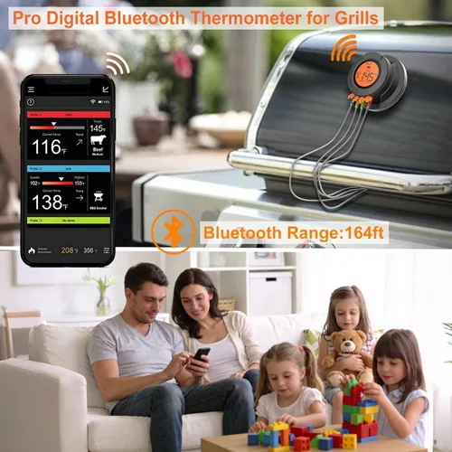 Vista 3 de Termómetro Digital para Ahumador - Termómetro Digital Bluetooth para Parrilla Exterior - Termómetro Big Green Egg - Incluye 2 Sondas - Regalo