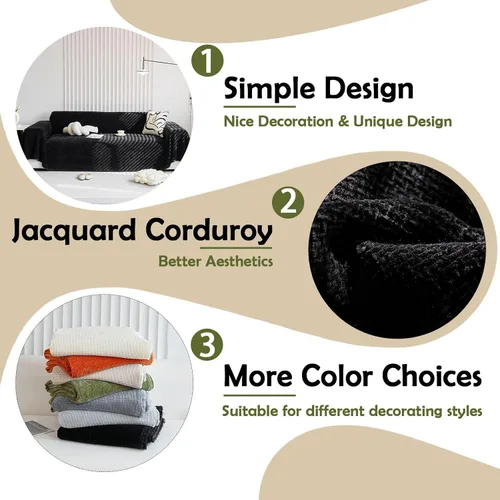Vista 2 de HANDONTIME Funda de sofá para sofá de corduroy Funda de sofá para niños Funda de sofá jacquard para biplaza Fundas de sofá seccional Funda de sofá
