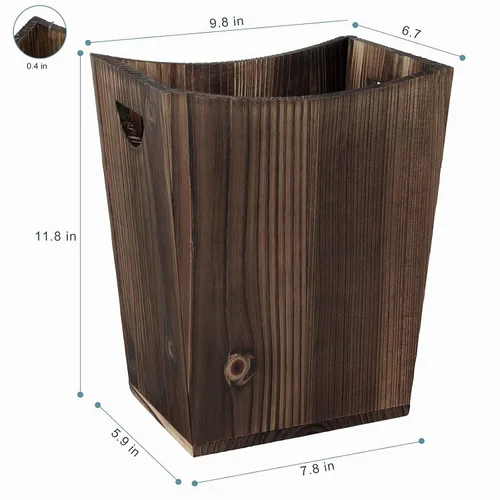 Vista 6 de ETELI Cesta de basura de madera pequeña para oficina, papelera rectangular decorativa con 2 asas para baño, dormitorio, cocina, hotel (marrón)