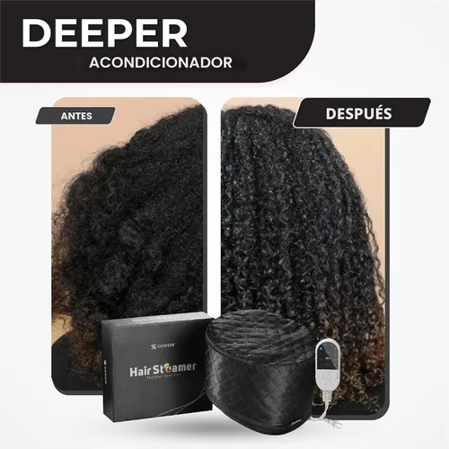 Vista 2 de Vaporizador de cabello para cabello natural para uso doméstico con 10 niveles de calor que se calienta rápidamente, gorro térmico para Negro
