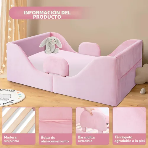 Vista 2 de Cama infantil con barandillas de seguridad, tamaño cuna Rosa