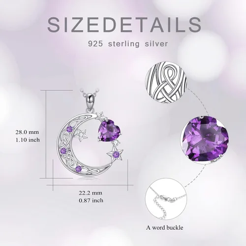 Vista 6 de Collar de plata de ley con estrella de luna creciente para mamá e hija, piedra natal, granate, día de la madre, cumpleaños, joyería celta, regalos