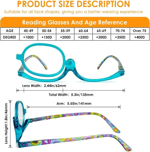 Vista 2 de 2 Pack Makeup Reading Glasses for Women Magnifying Flip Down Cosmetic Readers with Spring Hinge