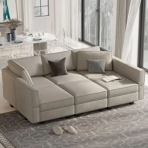 Vista 11 de Belffin Sofá Seccional Modular de Terciopelo con Chaise Lounge Sofá Cama Seccional con Chaise de Almacenamiento Sofás Cama Sofá para Sala de Estar