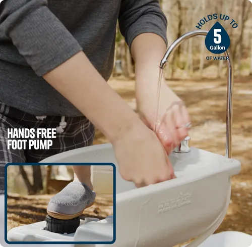 Vista 4 de Alpcour Fregadero portátil para acampar – Estación de higiene de viaje para interiores y exteriores con lavabo, grifo para correr, dispensador