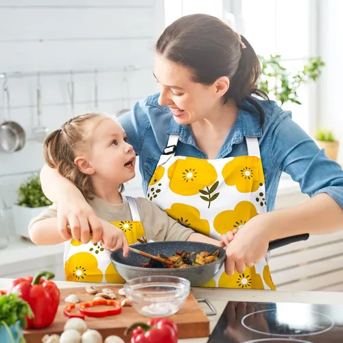 Vista 6 de Mommy and Me Apron Set, 2PCS Matching Aprons for Kids and Adults with Pocket, Adjustable Cute Kids Apron for Backing