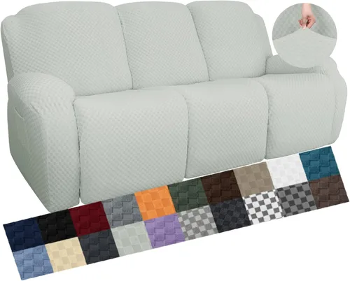 Vista 45 de YEMYHOM Funda elástica de 4 piezas para silla reclinable de jacquard con bolsillo lateral, antideslizante, ajustable, protector de muebles con parte