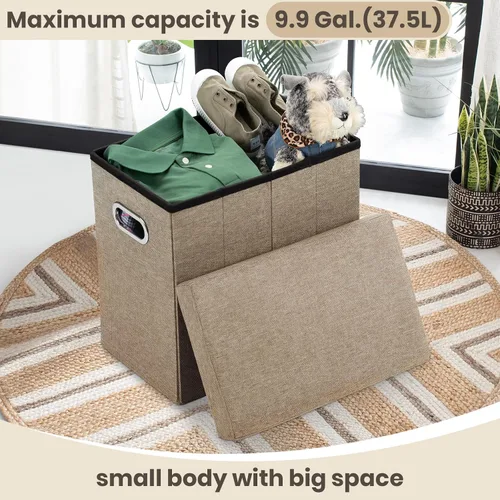 Vista 4 de COSYLAND Otomana con almacenamiento plegable de tela, reposapiés otomano para habitación, muebles plegables pequeños y altos con asas de tapa, 16.5