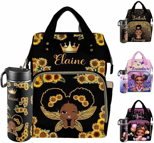 Vista 26 de Mochilas personalizadas con nombre personalizado para bebé, bolsa de pañales con monograma con bolsillos térmicos para adultos y niños, impermeable