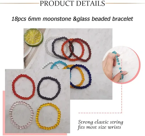 Vista 3 de SAMOCO 18 pulseras elásticas de cuentas de 0.236in hechas a mano redondas de cristal para mujer, multicolor mate, pulsera elástica