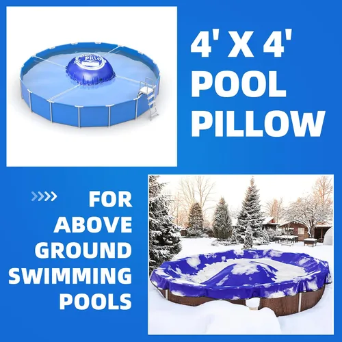 Vista 2 de Almohadas de piscina de 4 x 4 pies para piscina sobre el suelo, kit de cierre de invierno para cubierta de piscina de invierno, extra duraderas