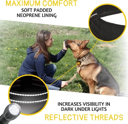 Vista 5 de ADITYNA Collar de perro resistente para perros extragrandes, collar negro reflectante XL con asa para entrenar y caminar, ancho, grueso, táctico