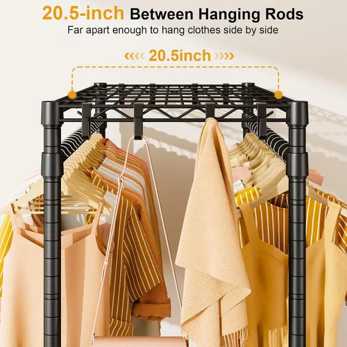 Vista 4 de ULIFHOME P7 - Perchero enrollable para ropa, estantes para colgar ropa, estante resistente para prendas con ruedas, estante de clóset portátil de 3