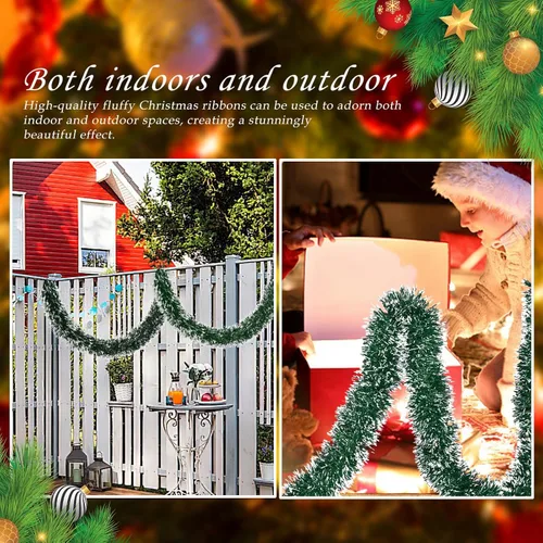 Vista 4 de Guirnalda de Navidad de 23 pies - Decoraciones de oropel metálico con torsión para interiores y exteriores, colgante de techo para Año Nuevo (verde)