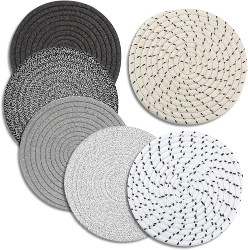 Vista 13 de Salvamanteles para platos calientes, ollas y sartenes, almohadillas calientes de 8 pulgadas, 5 piezas, soportes para ollas para cocina, tapete