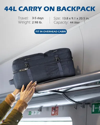 Vista 7 de Hynes Eagle Mochila de transporte 44L aprobada por aerolíneas, mochila de viaje para hombres y mujeres, mochila grande para laptop de 17 pulgadas