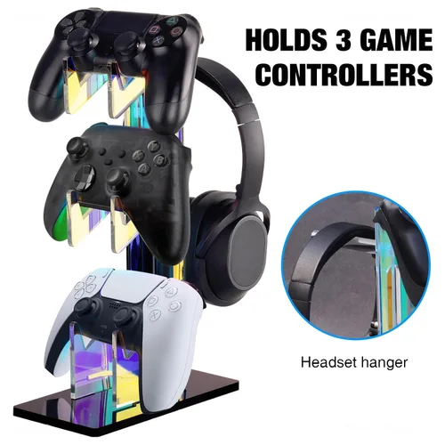 Vista 5 de NiHome Soporte universal de acrílico iridiscente de varios niveles para controlador de juegos para PS5, Xbox ONE Switch, soporte de controlador