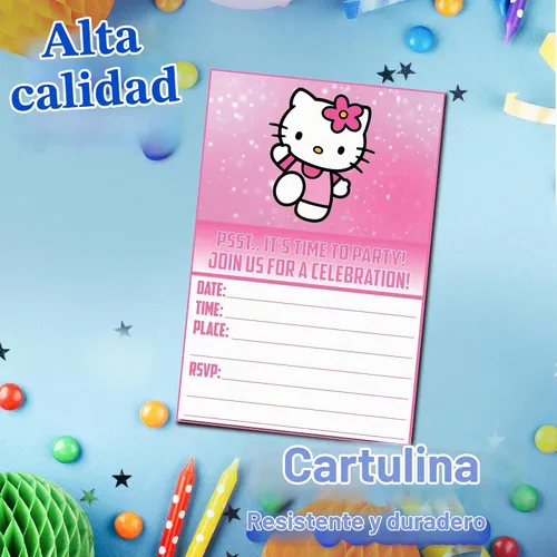 Vista 3 de Juego de 20 lindas tarjetas de invitación de cumpleaños con diseño de gatitos rosas y sobres – Ligeras (240g), invitaciones estilo postal