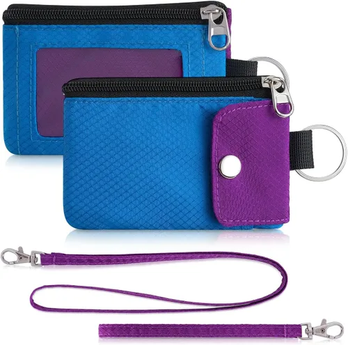 Vista 8 de Artpaxy Cartera minimalista para hombres y mujeres, llavero con bloqueo RFID, con cremallera, pequeña cartera con ventana de identificación, 2