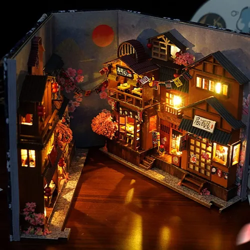 Vista 7 de Kit de bricolaje en miniatura para rincón de libros, casa de muñecas para estantería, decoración de callejón, kit de casas en miniatura de bricolaje