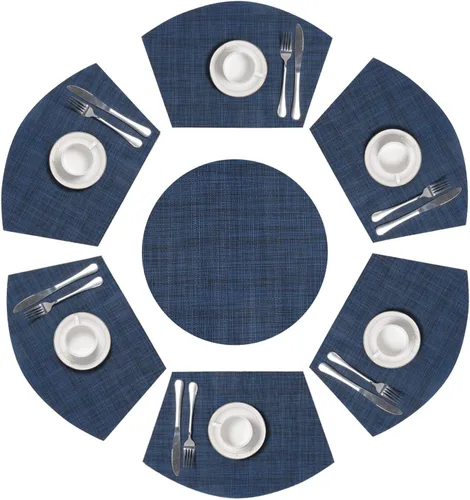 Vista 13 de SHACOS Juego de 5 manteles individuales pequeños en forma de cuña con centro de mesa, resistentes al calor, lavables (5, beige)