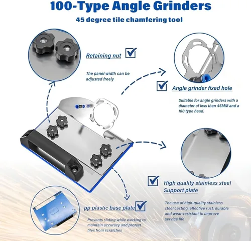 Vista 6 de Herramienta de biselado de azulejos de 45 grados, herramienta de corte de baldosas de cerámica, soporte de accesorios para amoladora angular