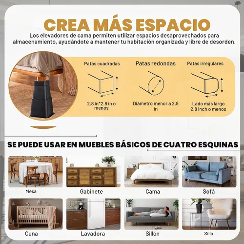 Vista 5 de BTSD-home Elevadores de cama ajustables de 12 pulgadas, resistentes, elevación en alturas de 1,2,3,4,5,6,7,8,9,10,11,12 pulgadas para sillón, sofá