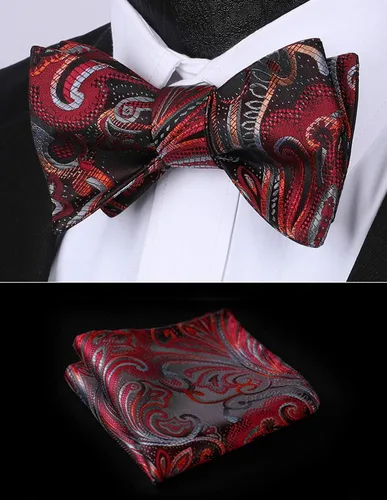Vista 33 de HISDERN Pajaritas para hombre, corbatín de cachemira para hombre, corbata de lazo y bolsillo cuadrado, juego formal de esmoquin para boda