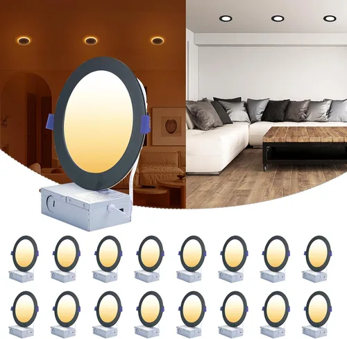 Vista 23 de CycevSun Luces LED Empotradas de 4 Pulgadas con Luz Nocturna - Downlight Wafer Ultrafino Sin Lata para Exteriores, Iluminación de Sofito, Regulable