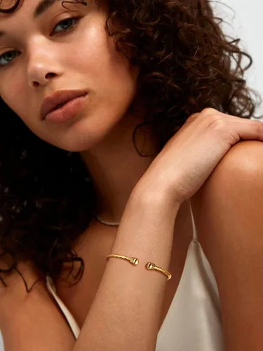 Vista 2 de U7 delicado brazalete de puño simple de platino bañado en oro real de 18K, joyería moderna. A. Oro básico