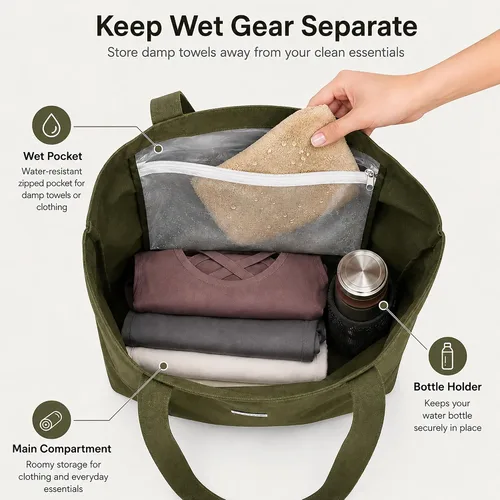 Vista 3 de Bolsas de yoga Cwokarb para mujeres con bolsas para esteras de yoga, tote de lona para pilates, bandolera para el hombro, para viajes, oficina