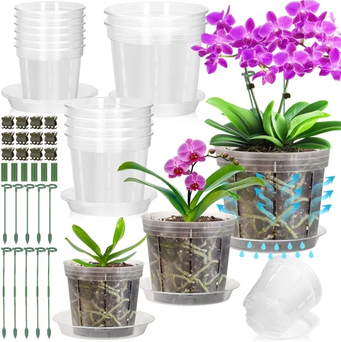 Vista 11 de 9 Pack Plastic Orchid Pots with Holes, 4, 5, 6 Inch Clear Orchid Pots Paquete de 9 unidades.