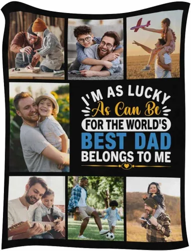 Vista 5 de LOSARON Regalos para papá, mantas personalizadas con fotos de The World's Best Dad Belong to Me, 7 fotos, colección de fotos personalizadas