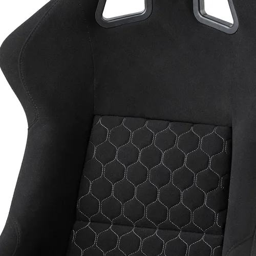 Vista 3 de Tamaño L Pieza De Asiento De Carreras Con Respaldo De Fibra De Vidrio Fuerte Universal Para Coches Tela Negra Costura De Diamante Blanca Con