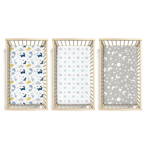 Vista 7 de Sábanas ajustadas para cuna para bebés niños 3 Pack, juego de sábanas de cuna de microfibra extra suave de 28" x 52" para colchón de cuna de bebé