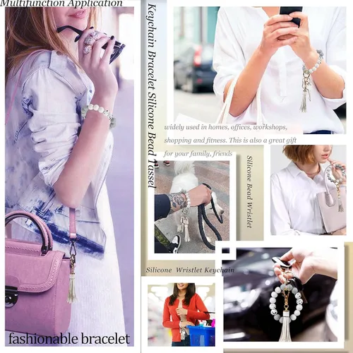 Vista 7 de BIHRTC Pulserallavero para enganchar las llaves del automóvil, brazalete con cuentas de silicona para mujer