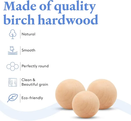 Vista 3 de Bolas de madera pequeñas de 1-3/4 pulgadas, paquete de 10 bolas de madera para manualidades y proyectos de bricolaje, bolas de madera de abedul