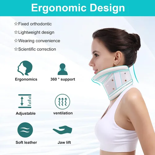 Vista 3 de Collar cervical mejorado con soporte de barbilla para alivio rígido, cuello cervical correcto, soporte para el dolor óseo, cuidado de la salud