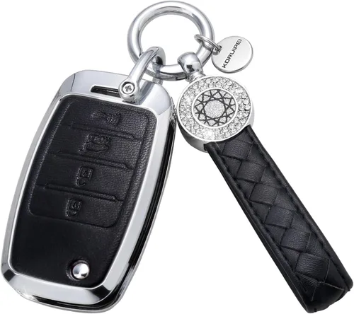 Vista 13 de Compatible with Kia Key Fob Cover with Keychain Genuine Leather Crystal Key Protector