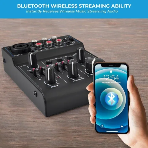 Vista 11 de Pyle - Mezclador de audio Bluetooth de 3 canales - Controlador de sonido DJ con tarjeta de sonido USB para grabación en PC - XLR - Conector