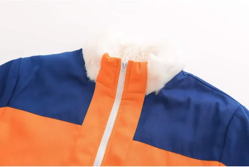 Vista 3 de Disfraz de cosplay con capucha y chaqueta naranja gruesa de anime para hombre